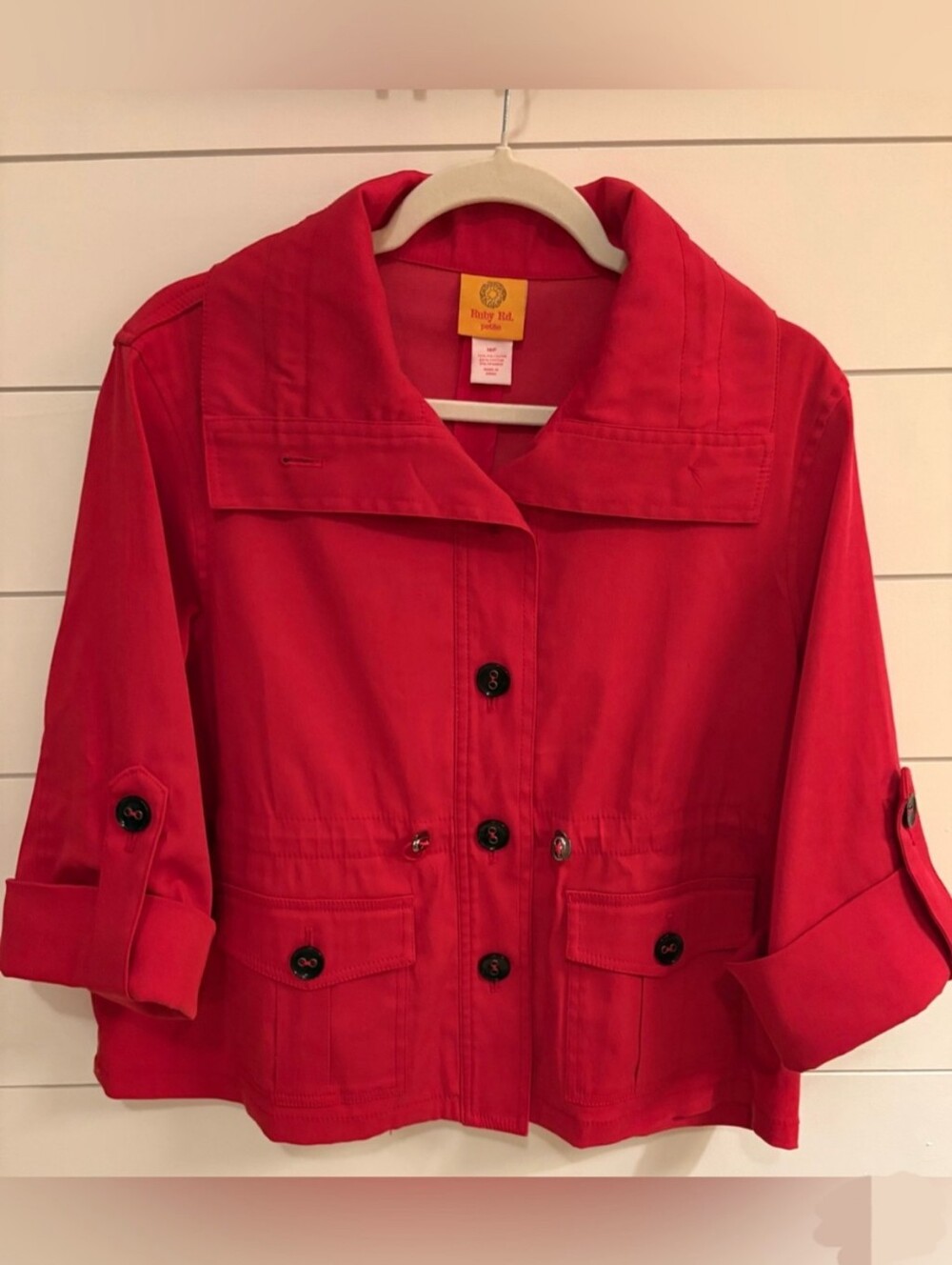 Ruby Rd. Vibrant Red Lightweight Utility Jacket. Size 16P